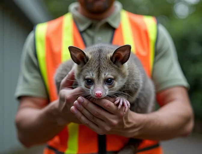 Animal handler safely recovering a deceased possum in Kingsbury